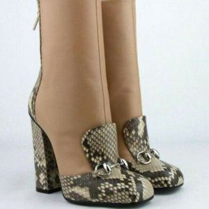 GUCCI “Lillian” Python Camel Brown Ankle Boots with Horsebit Detail;IT39.5/US8